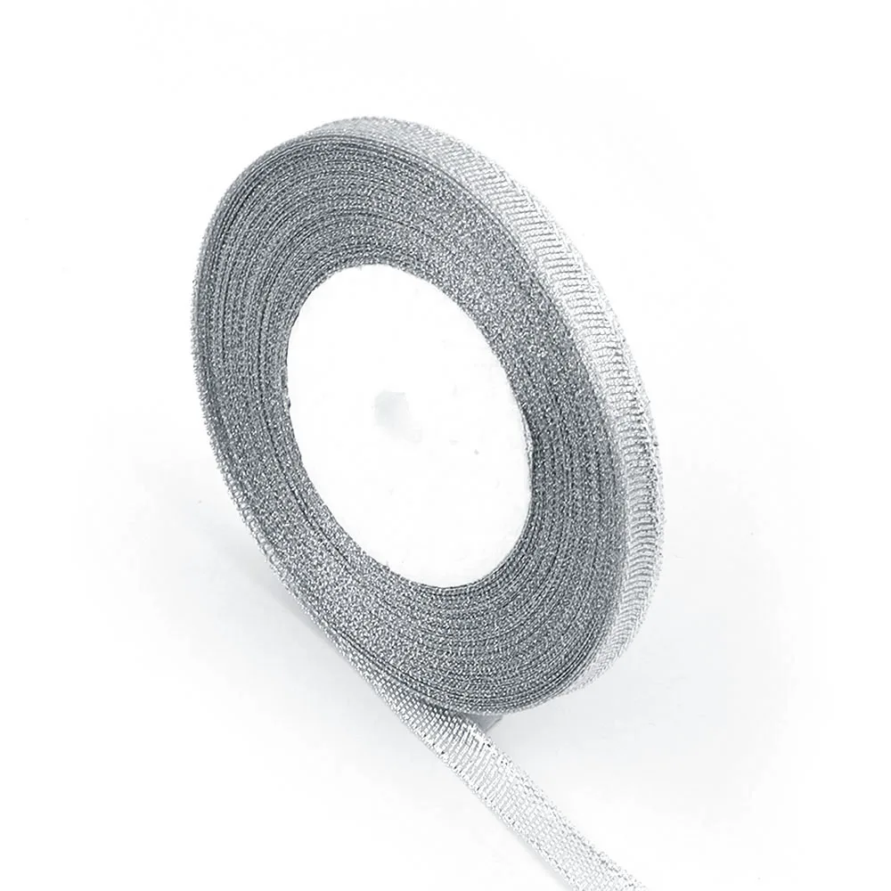 Silver Gold Glitter Silk Satin Ribbon for Party and Home Decorations - 25 Yards