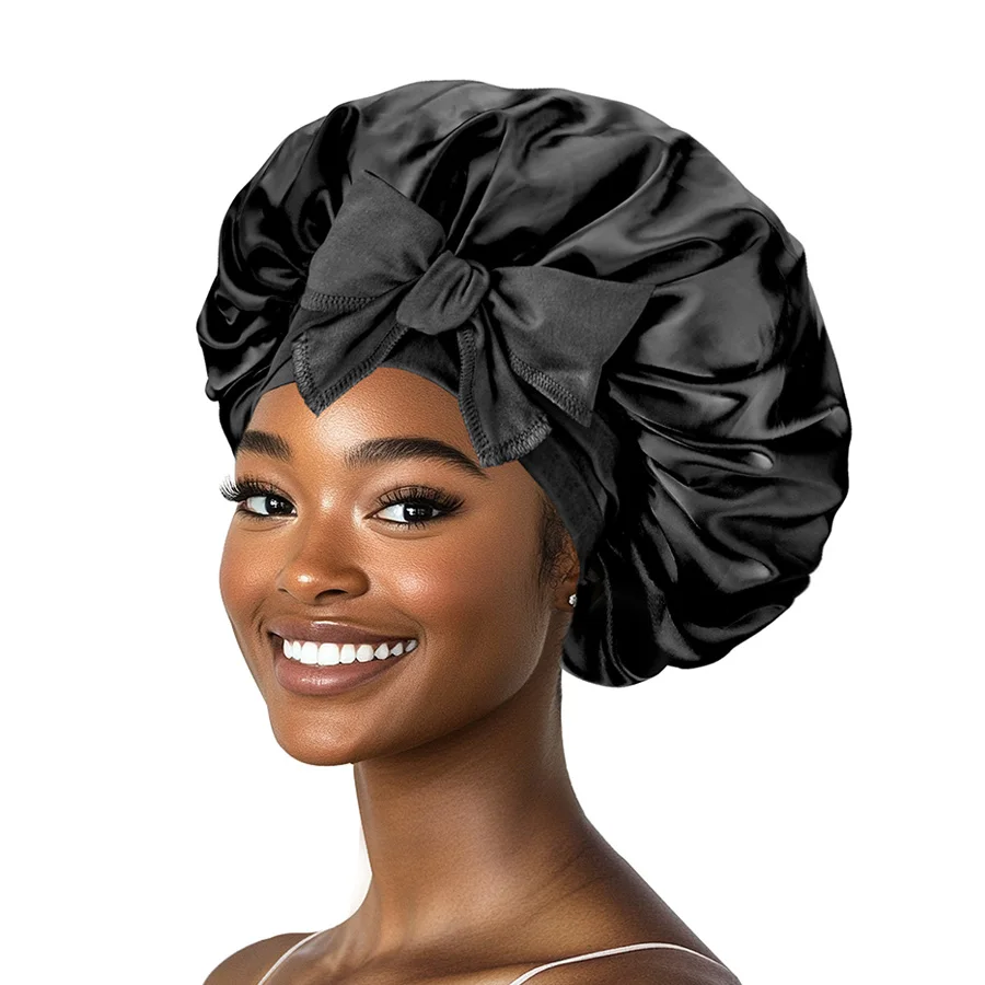 Berretto da Notte Raso, Seta Cuffia per Capelli con Elastico a Banda Larga, Grande Cuffia da Notte, Dormire Cappello Protezione dei Capelli, Donna Cuffia Capelli Ricci Notte Bonnet (Rosa