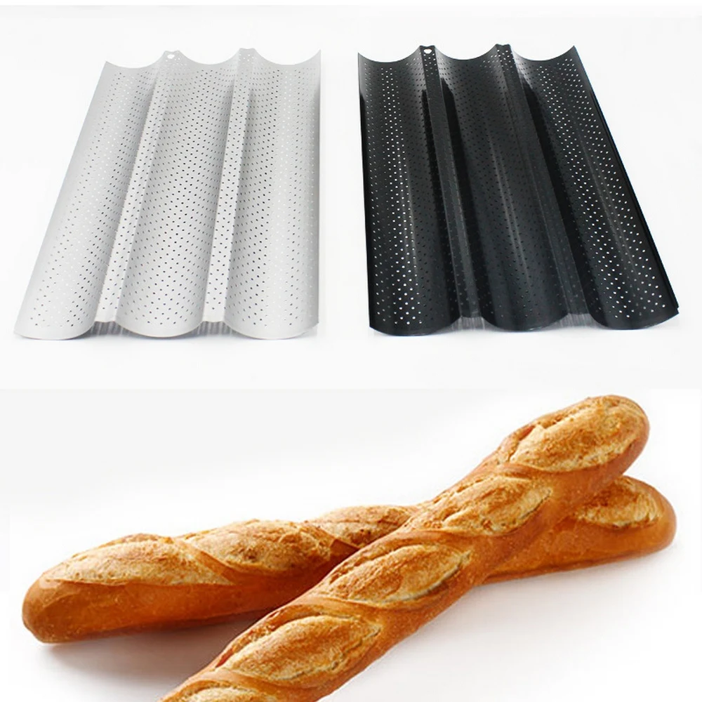 

baking tray Wave Baguette Mould long stick Non-toxic Baking Dishes Pastry Tray Oven Rolling French bread stick baking pan 5