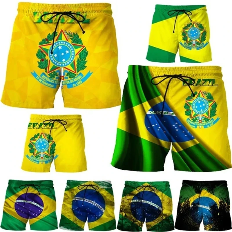 

Brazil Flag 3D Print Beach Shorts For Men Brazilian National Emblem Graphic Short Pants Fashion Board Shorts Boy Trunks Swimsuit