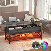 Coffee Table, Lift Top Coffee Table with LED light and Power Outlet, Modern Lift-Top Table with Storage Shelf, Metal Frame 1