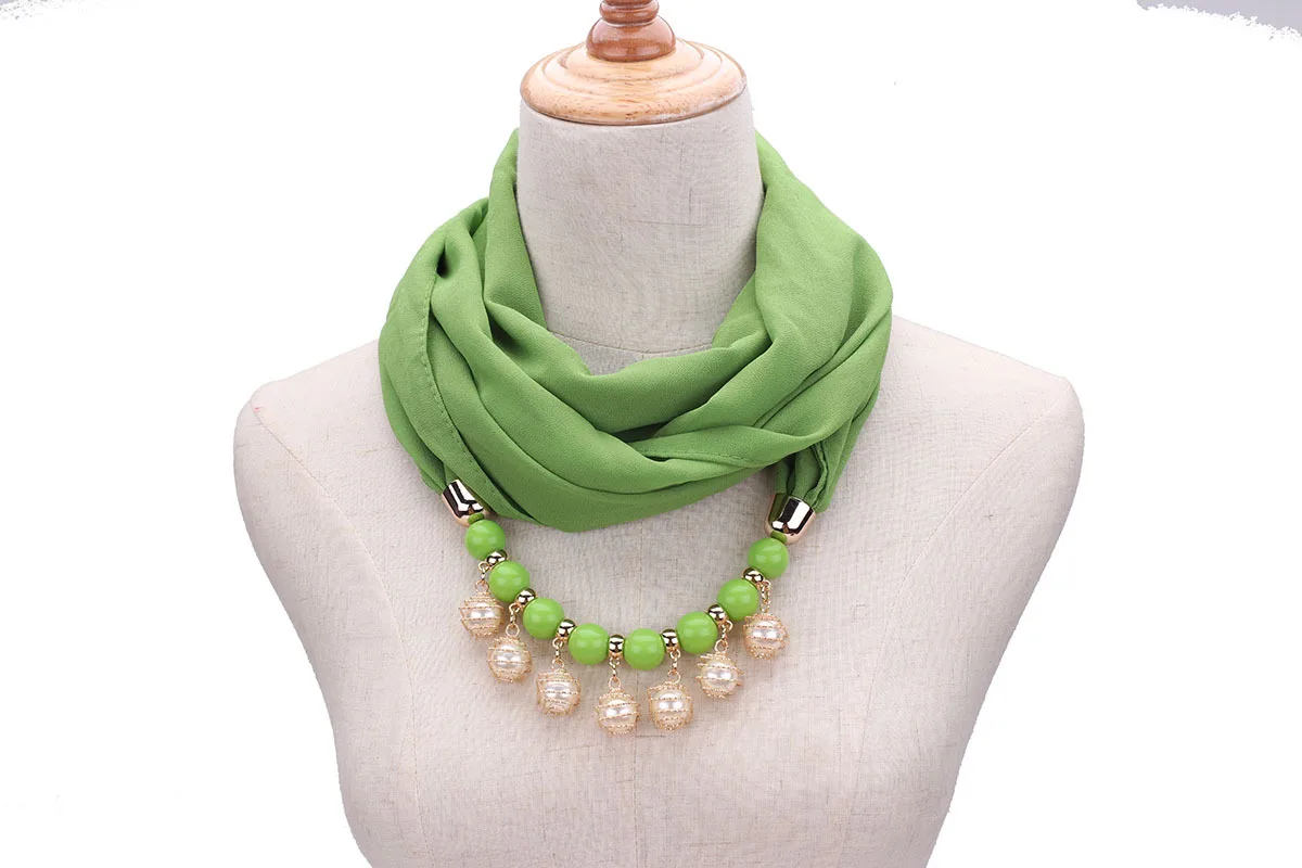 S084b13676ebe45a5a738a8697bf527f8e Women Chiffon Neckerchief Hijabs Scarf Necklaces Beads Pearls Solid Color Jewelry Shawl Pendant Scarves Bohemia Head Scarf Mallzona