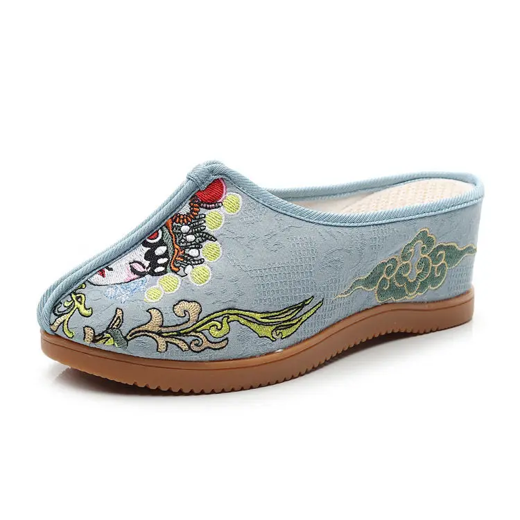 

Woman Slippers 7 Cm Taller Old Beijing Platform Slipper Embroidered High-heeled Fashion All-match Ethnic Style Outdoors Slippers