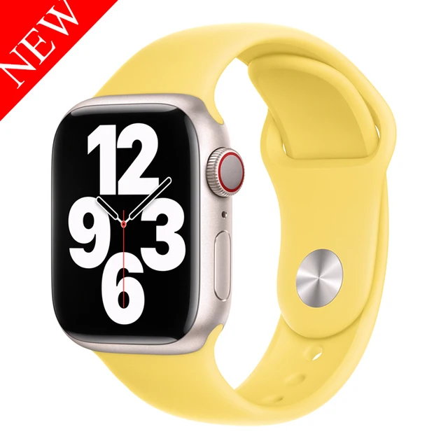 Silicone Strap For Apple Watch Band 44mm 40mm 41mm 38mm 45mm Smartwatch Rubber Sports Watchband Belt Bracelet iWatch 7 6 se 5 4 85 Lemon zest
