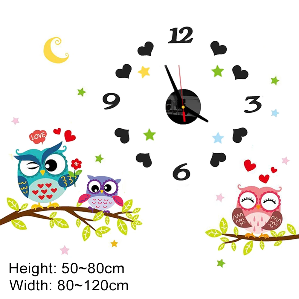 2022 Children'S Room 3D Diy Wall Clock Modern Home Decoration Owl  Art Sticker Decal Acrylic Quartz Watch Living Wall Clocks 