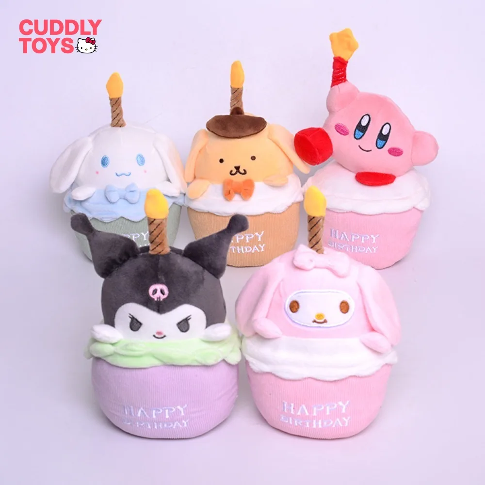 Sanrio Plush Doll Toys Cartoon Birthday Cake Series Soft Pp Cotton Kawaii Kuromi Melody Plush Doll Toys for Children Girls Gifts