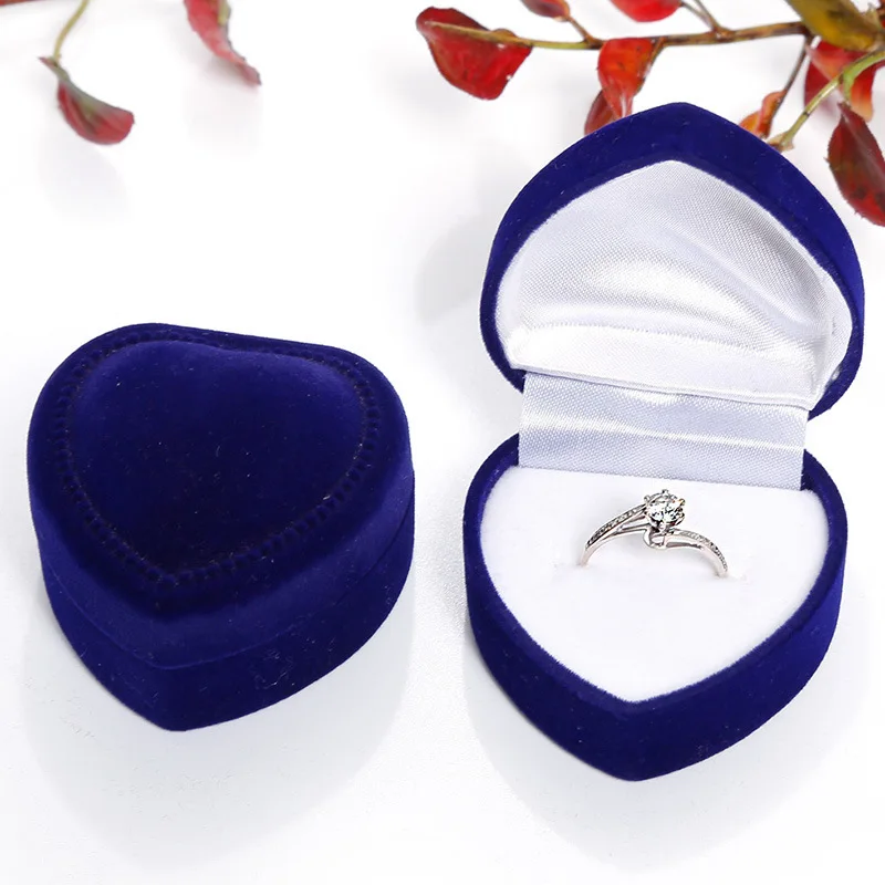 Velvet Heart Shaped Ring Box Earrings Jewelry Packaging Gift Box Proposal Engagement Wedding Ring Box Jewelry Counter Display