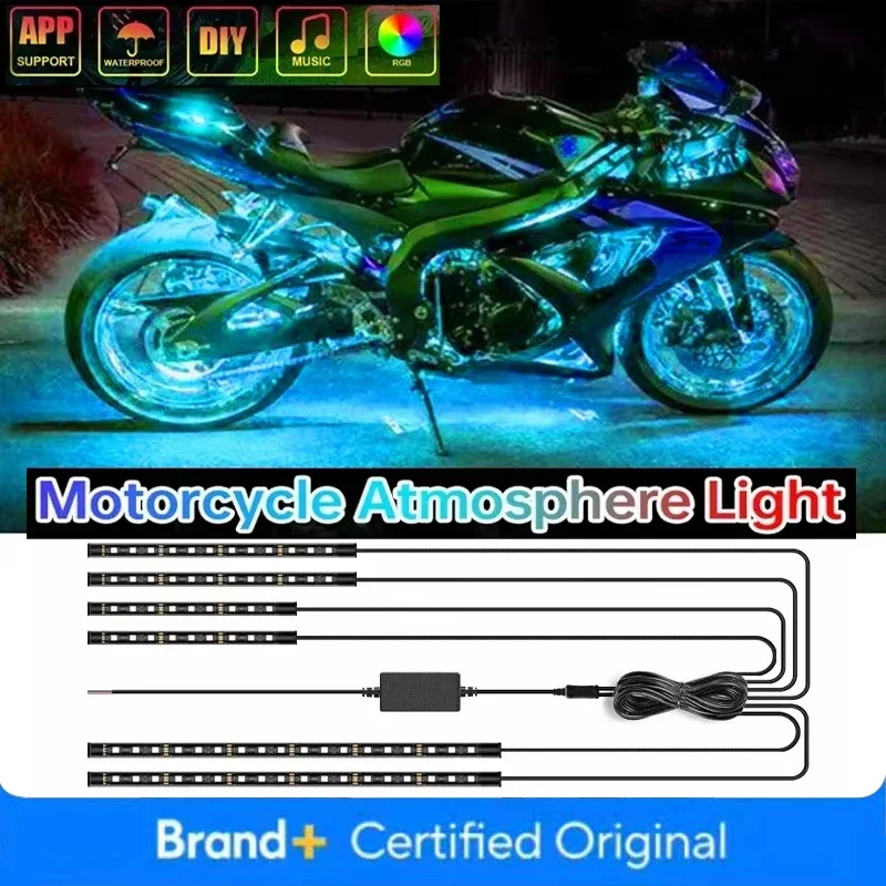 12pcs RGB APP LED Motorcycle Car Atmosphere Foot Light Control Flexible Waterproof Sound Control 12V Moto Decorative Lamp Strip