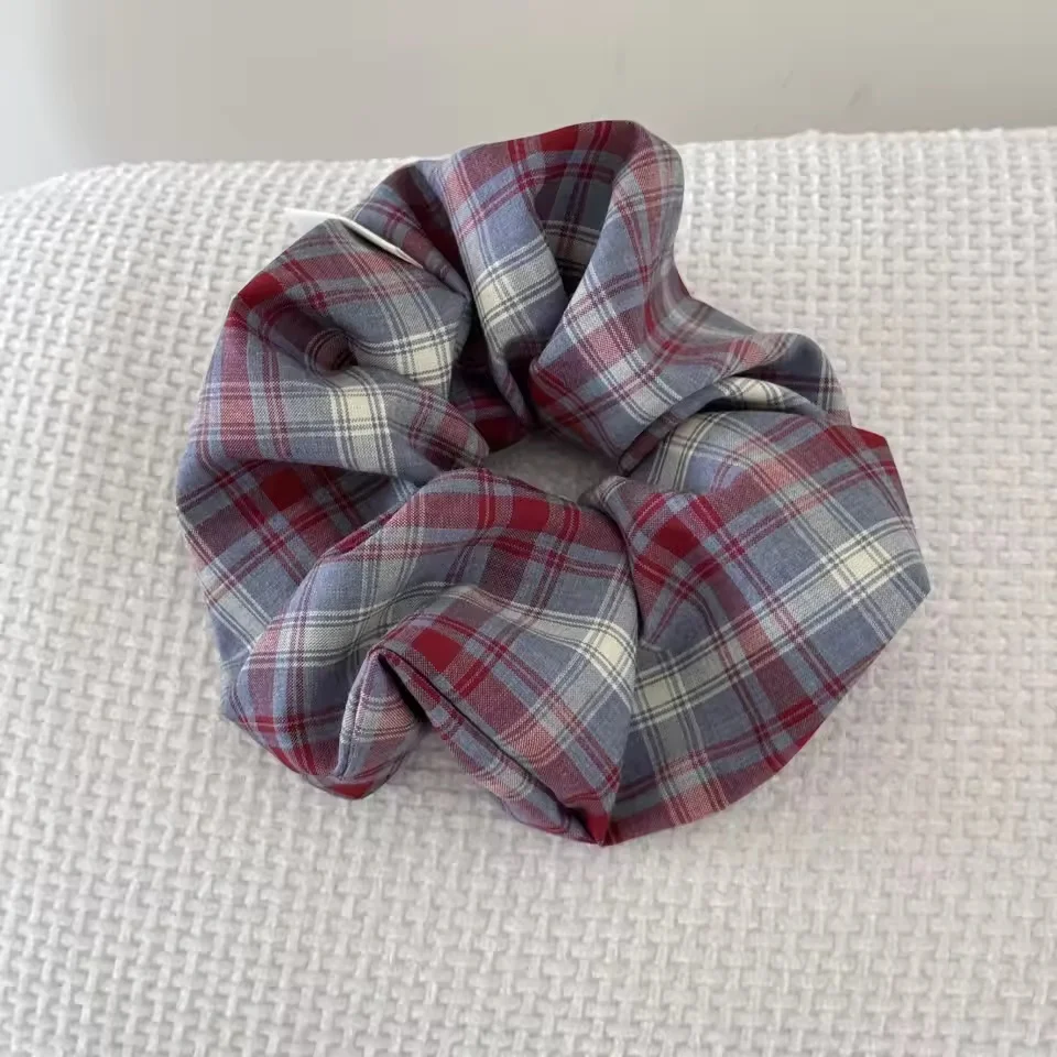 Vintage Korean Plaid Hair Band Scrunchies - Retro Elastic Ponytail Accessories