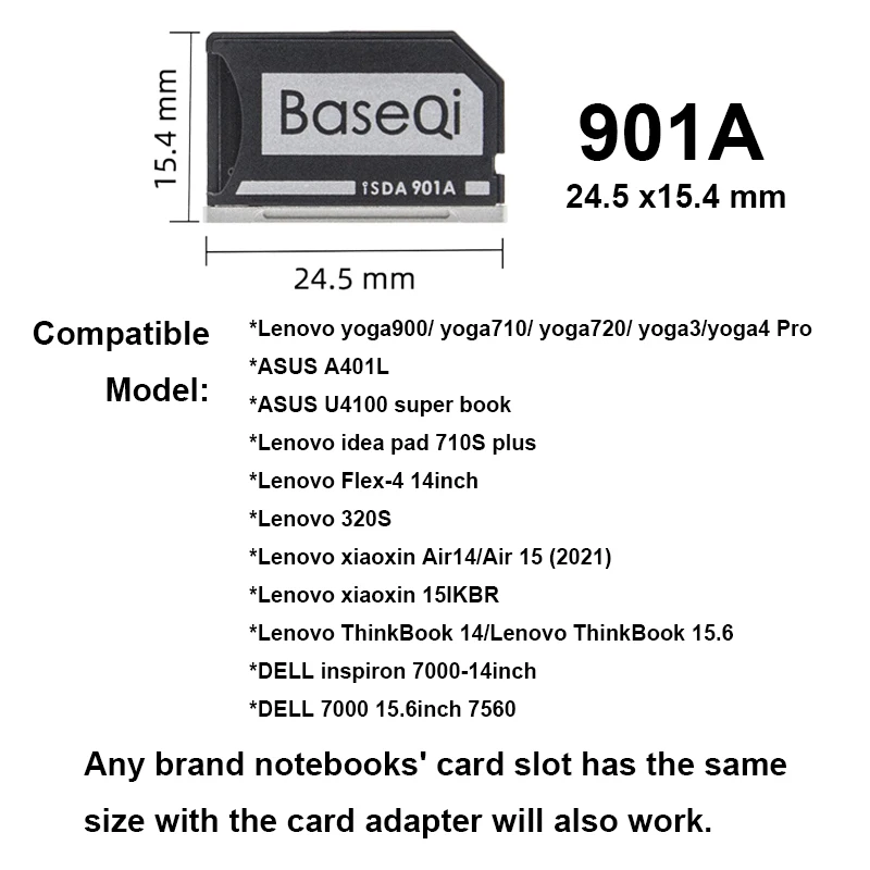 BaseQi 레노버 300e 크롬북/레노버 플렉스-4 14인치/320S/아이디어 패드 710S 플러스 알루미늄 마이크로 SD 카드 어댑터 2TB 지원