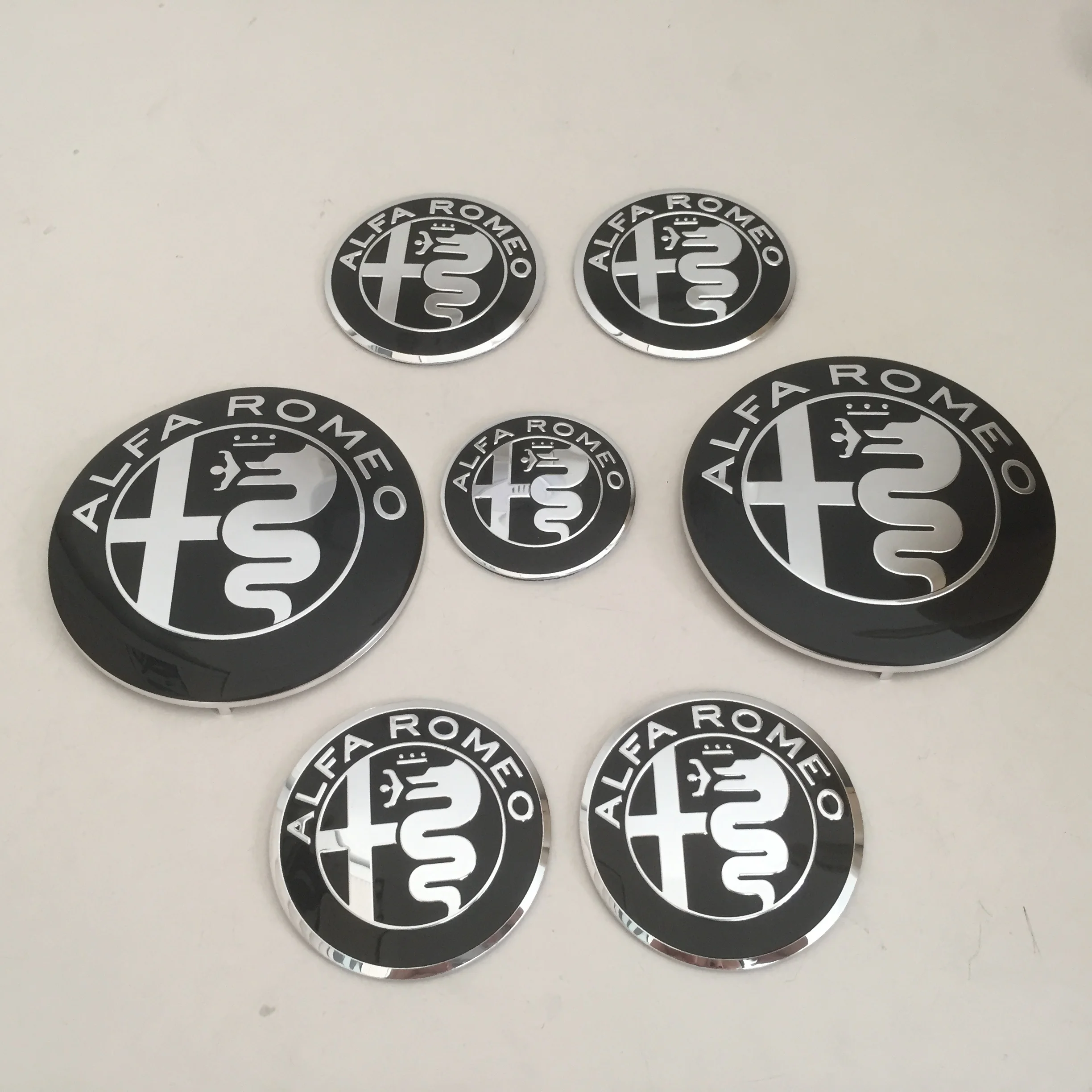 7-Piece Alfa Romeo Emblem Set: Premium Wheel, Hood, and Trunk Styling Kit
