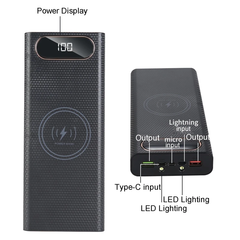 8 Slot 21700 Battery Power Bank Shell 10W 22.5W QC3.0 LCD Display Battery Power Case 5W 15W Wireless Charging Box