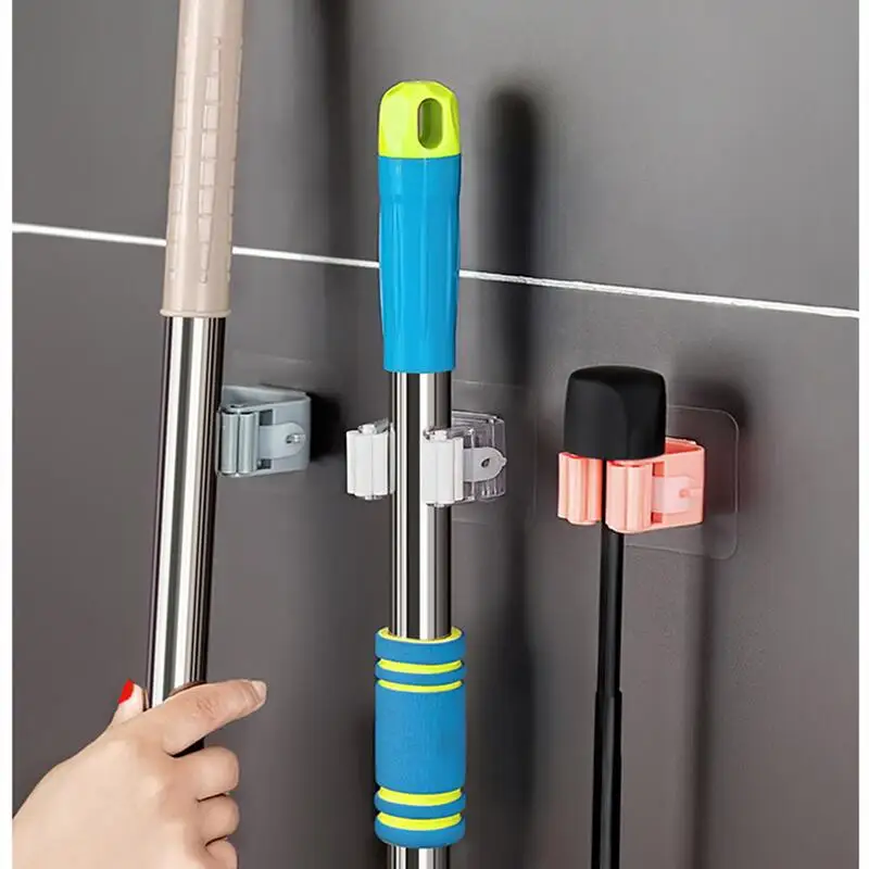 Multi-Purpose Mop Holder Hook Storage Organizer Brush Broom Support Hanger Self-Adhesiv For Kitchen Bathroom Wall multifunctional hooks mop & broom holder mop storage rack