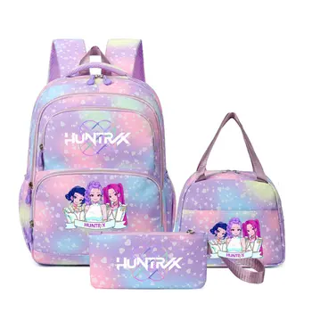 KPop Demon Hunters Colorful Backpack with Lunch Bag Rucksack Casual School Bags for Girls Women Student Sets 1