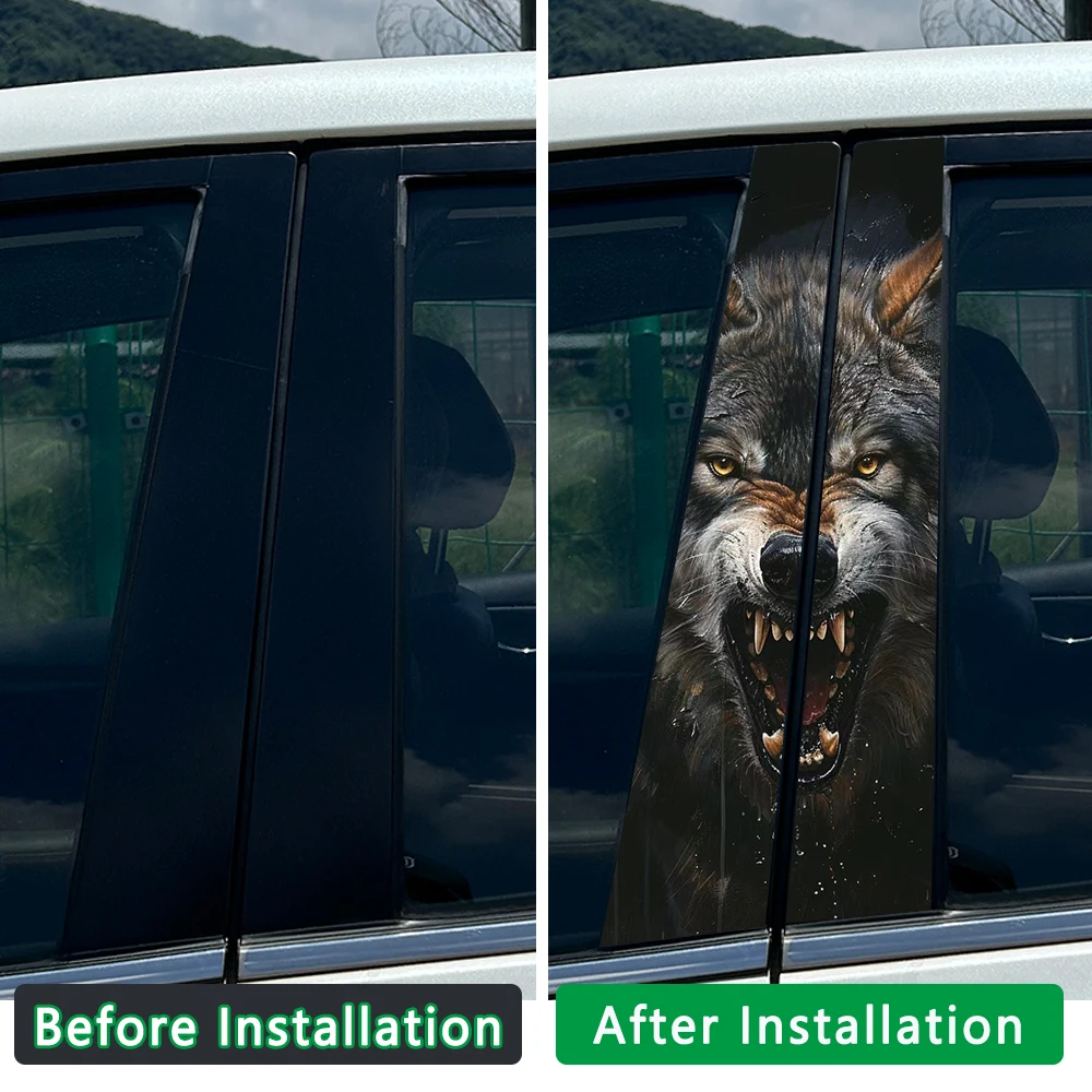 Car Center Pillar Stickers - Wolf Design B-Pillar Protectors Anti-Scratch Decals 48x25cm B-pillar Protective Stickers