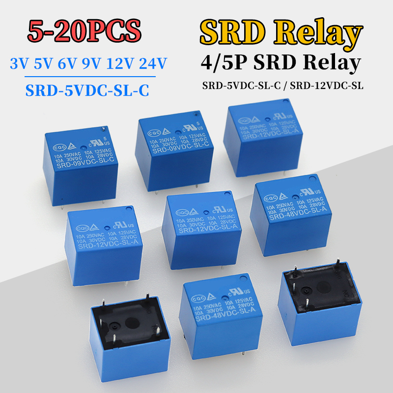 5-20Pcs SRD Series Relays SRD-5VDC-SL-C SRD-12VDC-SL  DC High-Quality 4/5 Pins 12V Relay Set for Electronics