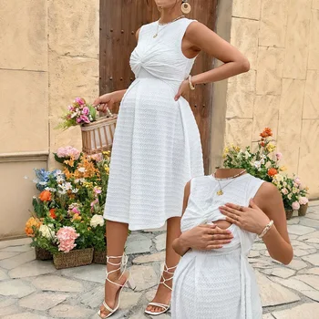 Dress for Pregnant Women Short-sleeved Midi Dress Elegance Maternity Dresses and Skirts Clothing Summer Pregnancy Clothes
