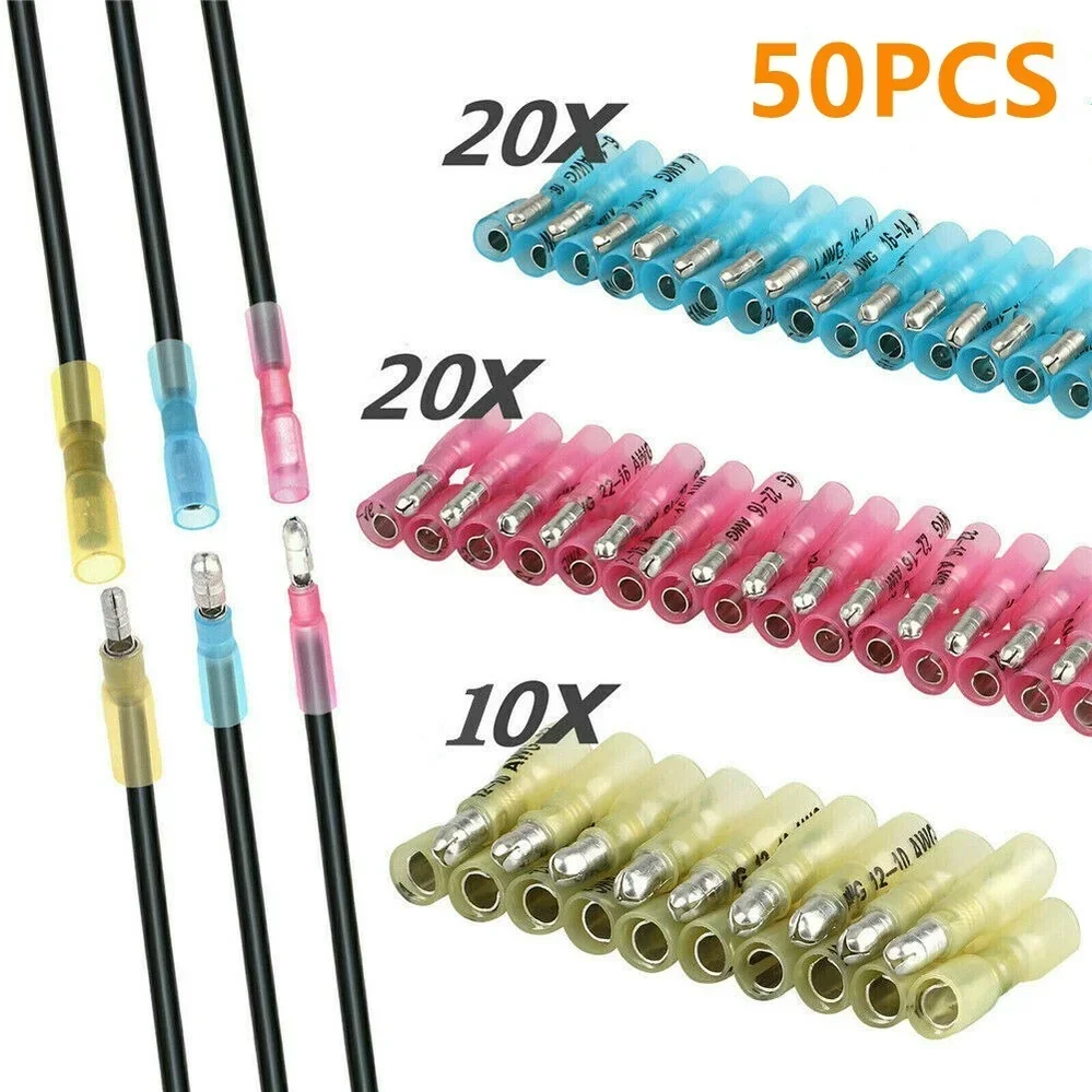 Heat Shrink Bullet Terminal Female Male Electrical Wire Connectors Splice Crimp Terminals 10-22AWG Waterproof Assortment 50PCS