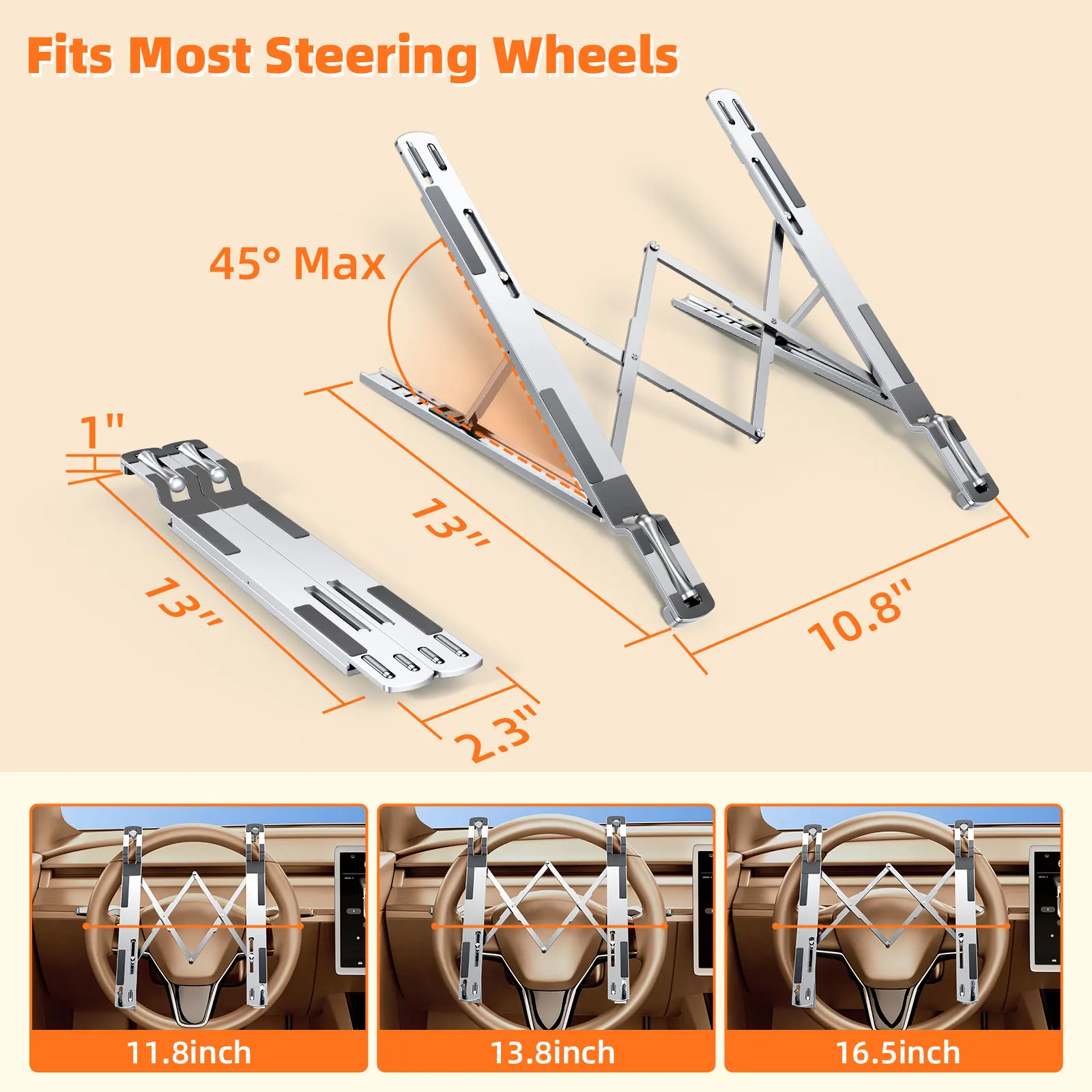 오트바스프 자동차 스티어링 휠 노트북 거치대, 테슬라용 접이식 휴대용 노트북 거치대, 노트북 컴퓨터 태블릿용 조절 가능한 차량용 데스크