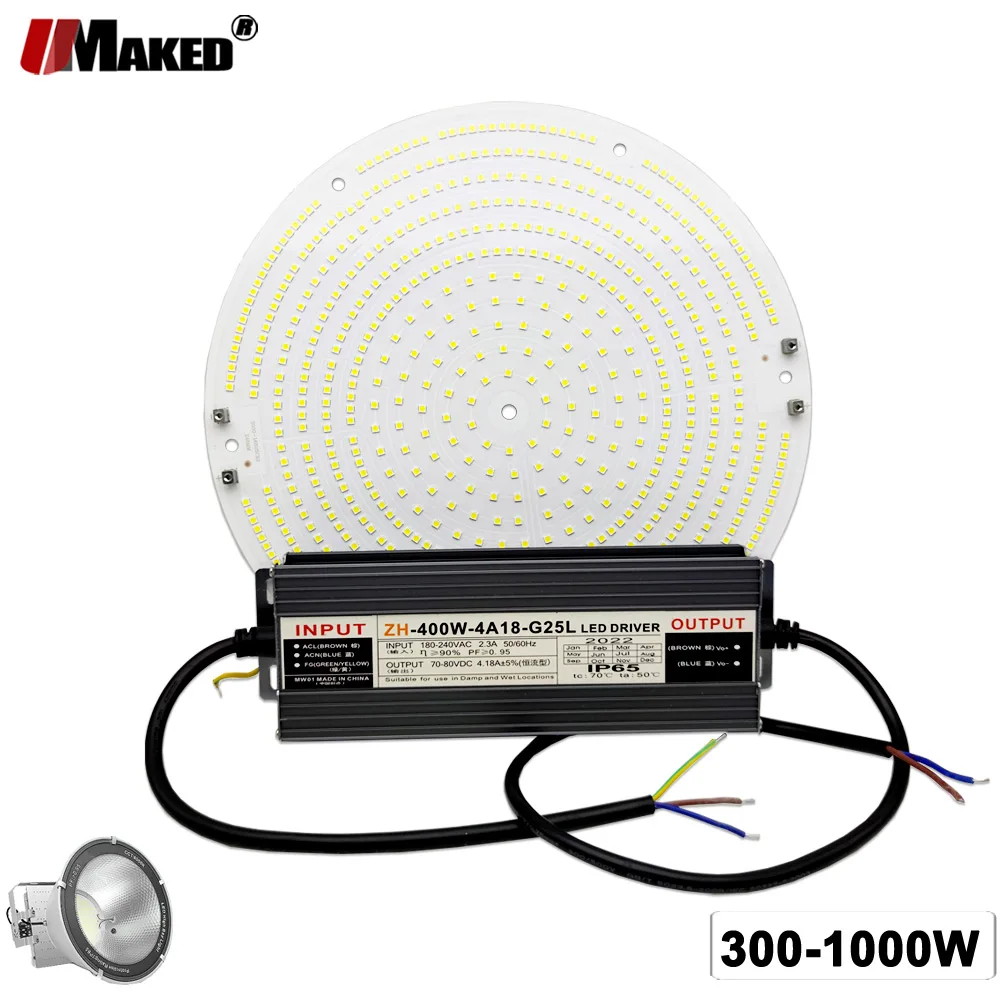 드라이버 포함 LED PCB 투광 조명 타워 크레인 램프 플레이트, 야외 하이 베이 조명 교체 키트, IP65 AC180-240V, 300W, 500W, 650W, 800W