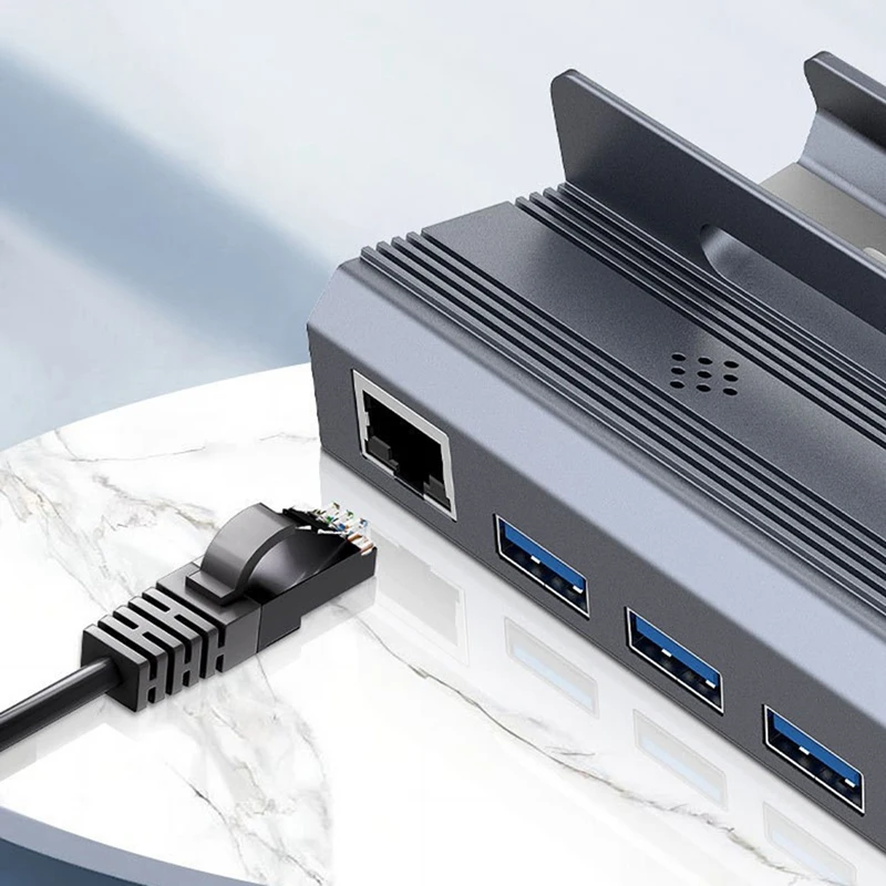AEE7-Rocoren 스팀 도킹 스테이션 6 In 1 허브 USB 유형 C - 호환 4K 60Hz RJ45 USB 3.0 Steamdeck 충전 TV 베이스