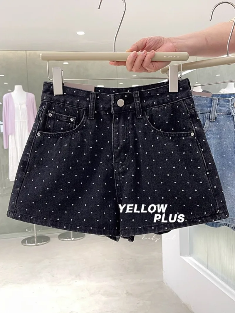 Korean Style Long Leg Fashion Polka-Dot High Waist Denim Shorts Women's Summer New Sweet And Cute Slimming Wide Leg Booty Pants