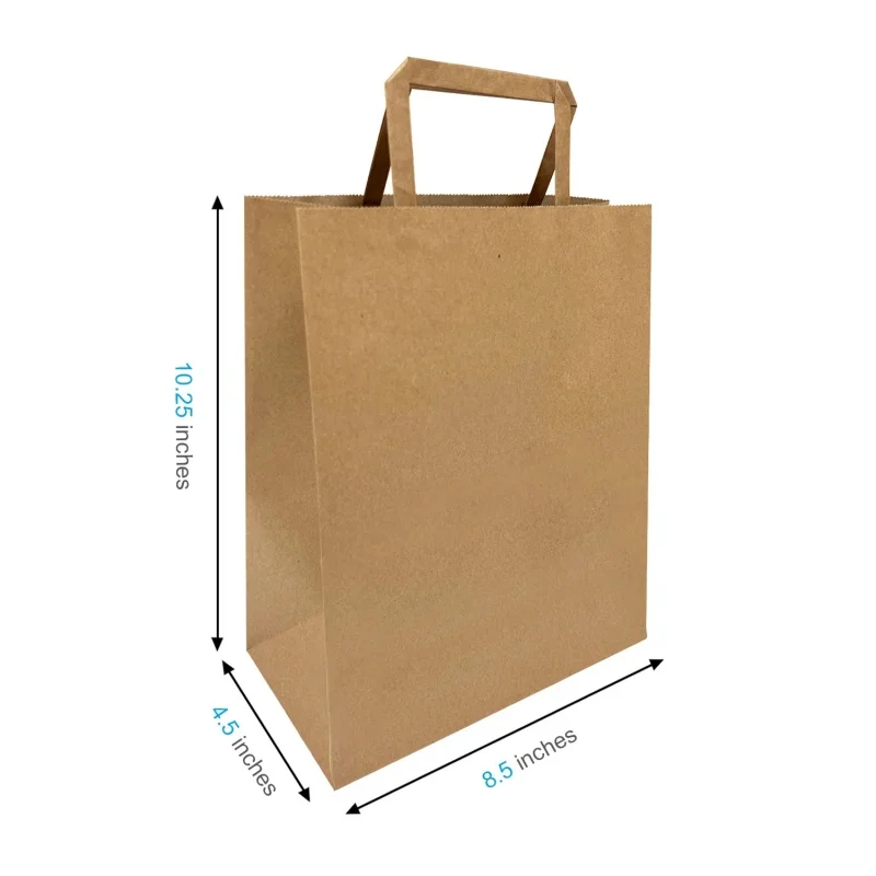 

Custom logo Plain Brown Kraft Paper Bags with Flat Handles 8x4.5x10.25 inches