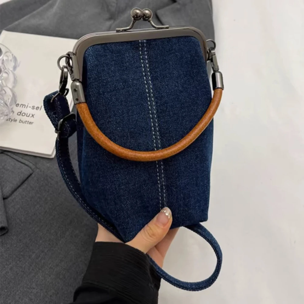 Ladies Versatile Satchel Bag with Detachable Strap Denim Trendy Handbag Retro Shoulder Bag Work Date Phone Bag