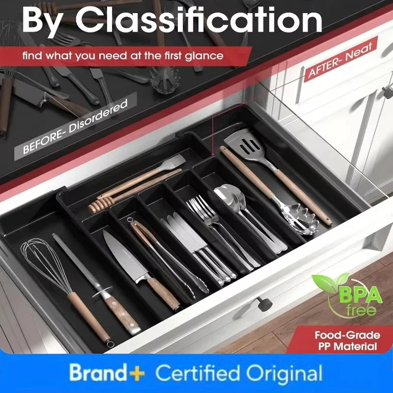 Adjustable Pantry Organizer Utensil Cutlery Drawer for Forks Knives Silverware Expandable Kitchen Drawer Kitchen Organizer Tray