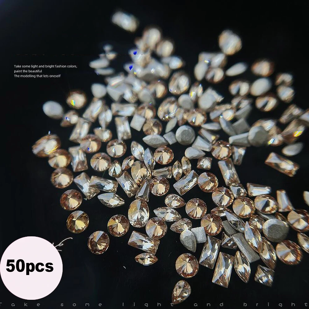 50Pcs 미니 지르콘 네일 아트 라인 석 혼합 모양 플랫 하단 다이아몬드 손톱 매력 스파클 럭셔리 매니큐어 장식 액세서리 * &