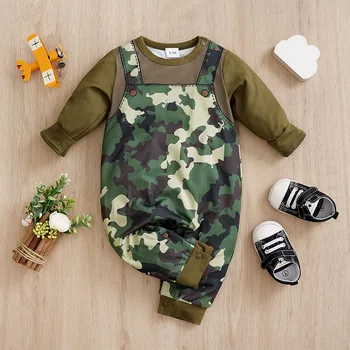 0-18 Months Baby Boy Jumpsuit Camouflage Strap Design Baby Long Sleeved Outdoor Spring And Autumn Clothing 1