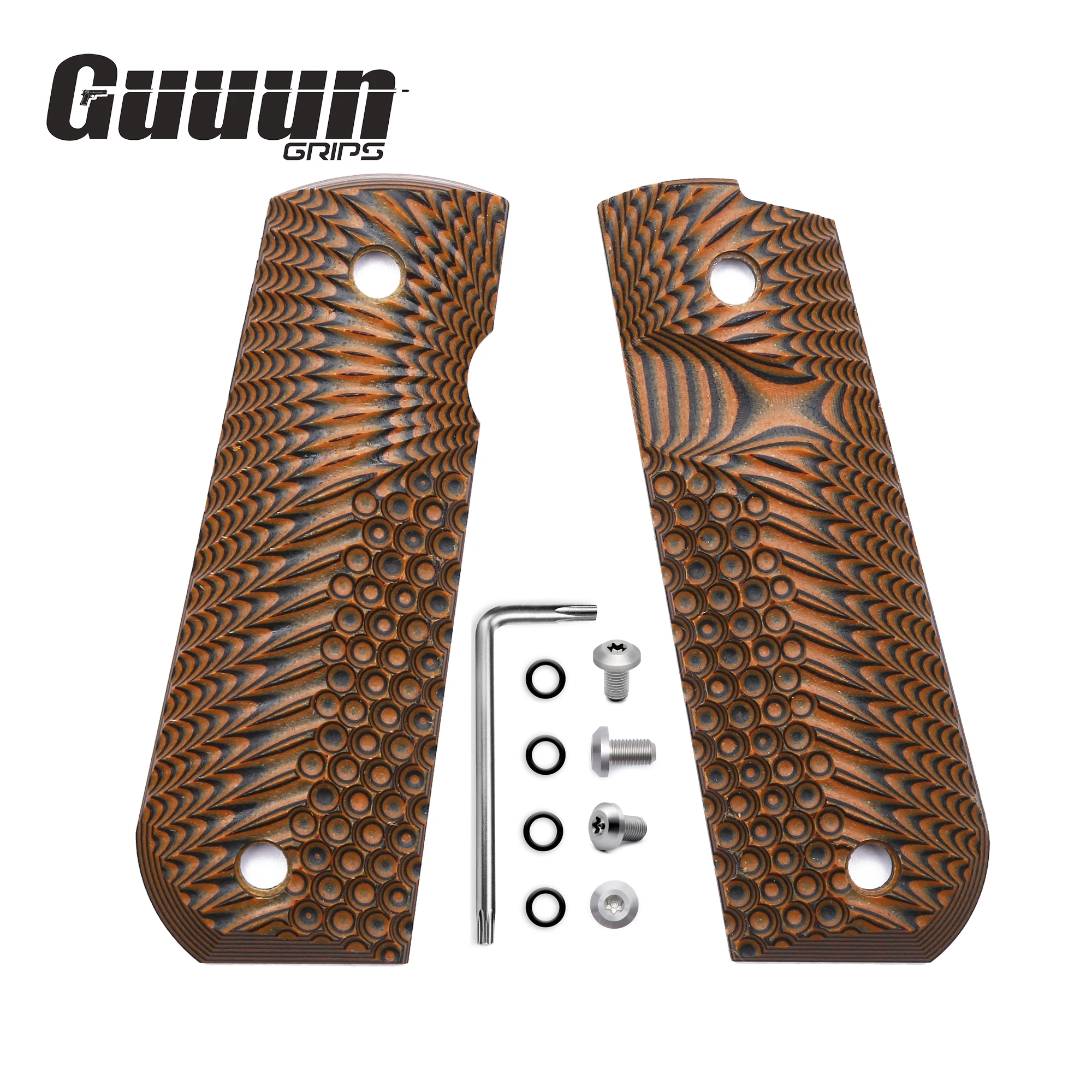 Guuun 1911 Grips G10, Full Size Government Grips, Eagle Wing Golf Texture