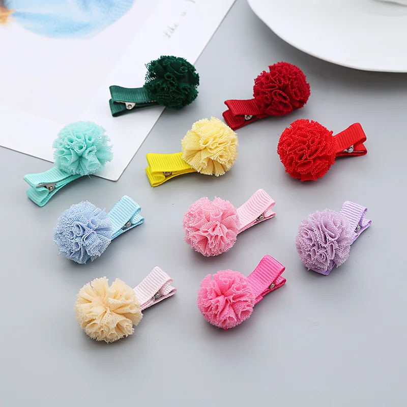 2pcs Children Gauze Ball Korean Red Small Ball Hall-inclusive Cloth Hairpin Baby Headwear Girls Kids Women Hair Accessories
