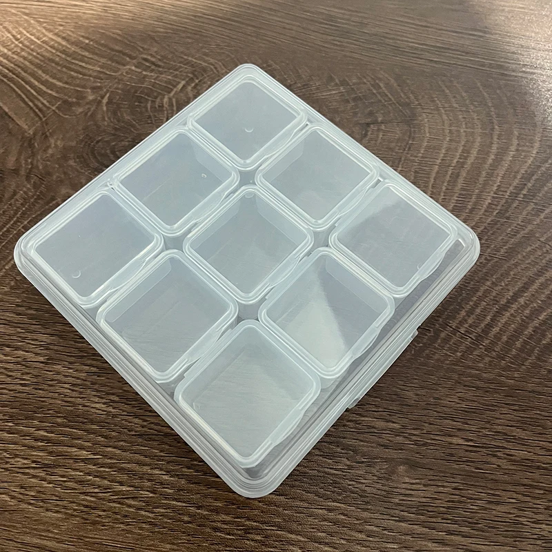 9 Grids Clear Square Plastic Box Mini 9 in 1 Separable Compartment Removable Case Fit Nail Beads Jewelry Storage Organizer