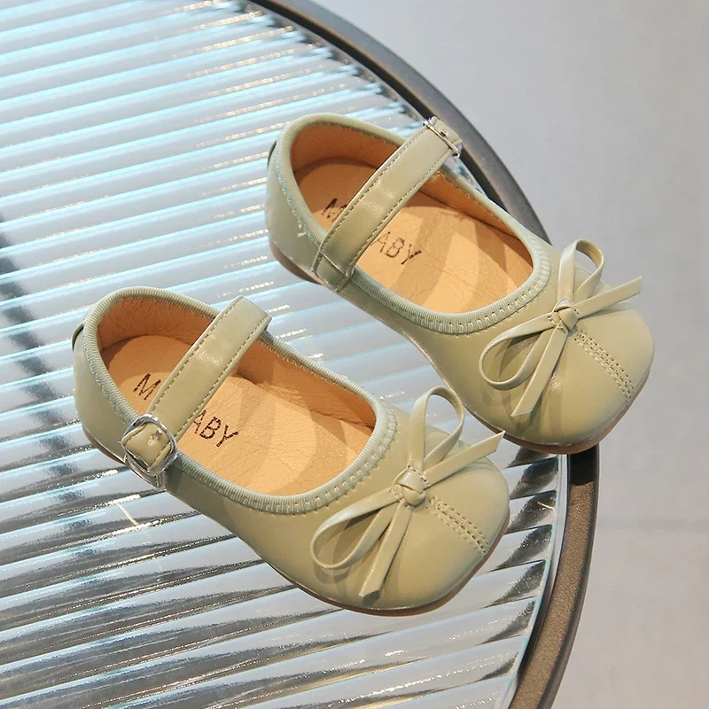 Spring Autumn Girls Princess Shoes Butterfly Mary Janes White Black Leather Shoes For Kids Flats Child Single Shoe Baby Toddlers