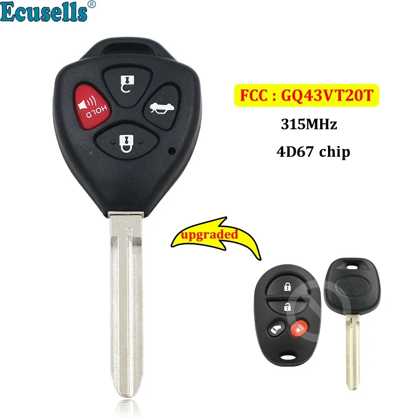 

Upgraded Remote Key Fob 315MHz 4D67 Chip for Toyota Sienna - GQ43VT20T -Slide Door Uncut TOY43 Blade