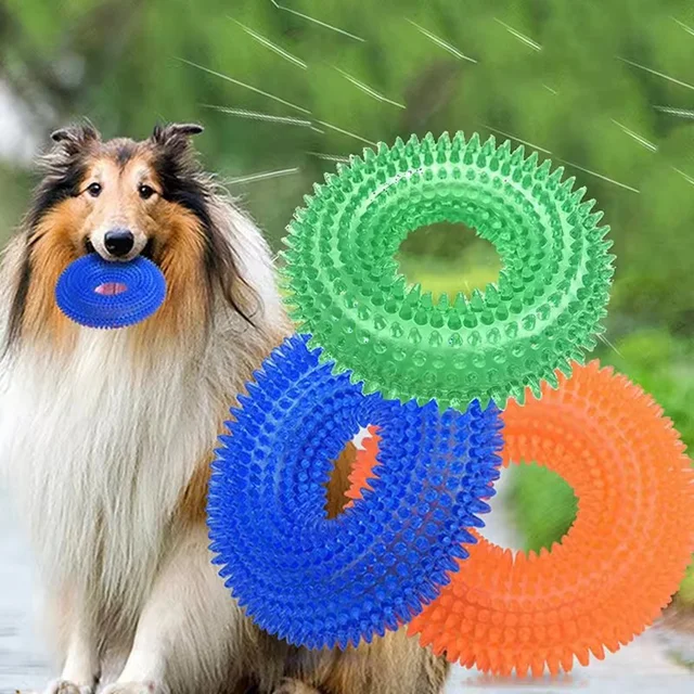Dog Chew Toy Durable Squeaky Thorn Ring Interactive Sound Training Natural TPR Rubber Teeth Cleaning Grinding Non Toxic Puppy 3
