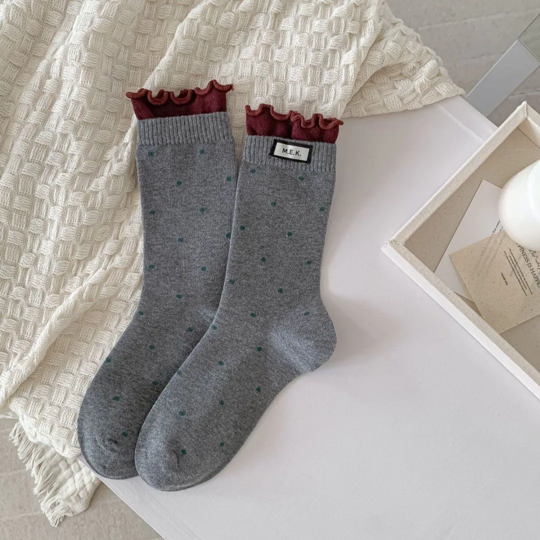 Socks For Women New Dots Cute Frilly Casual Fashion Long Socks Breathable Preppy Style Ladies Novelties Socks Cotton Soft Comfy - 3