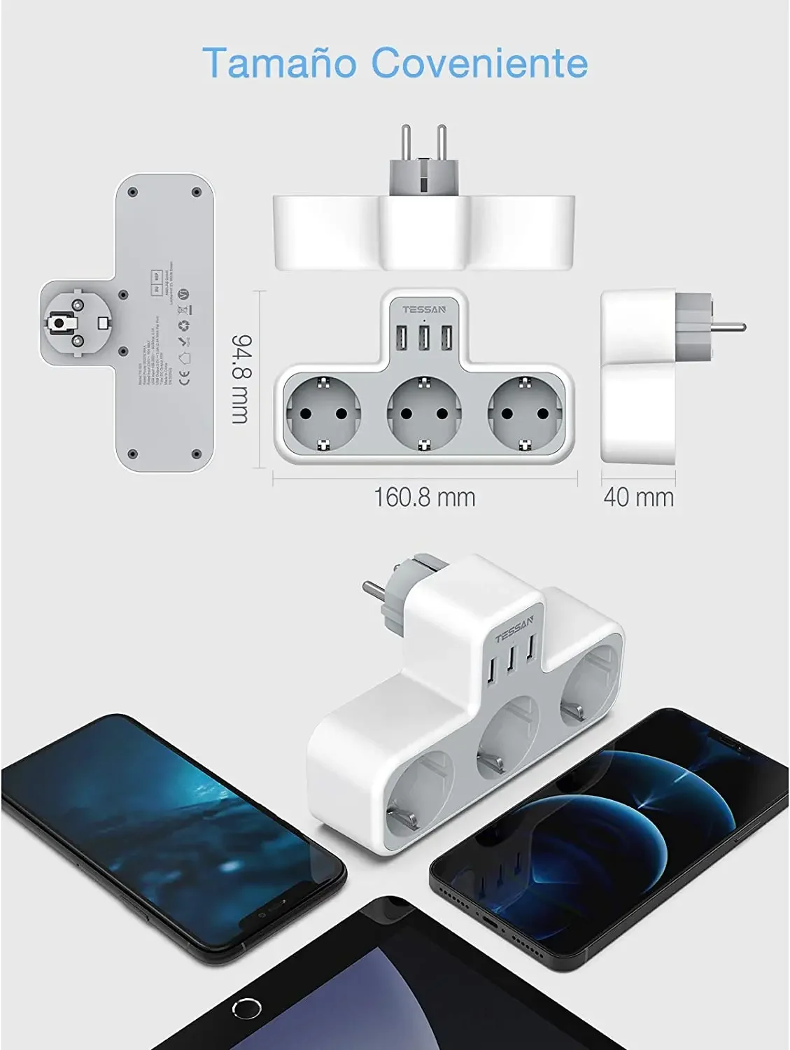 3-Way Socket with USB Surge Protection 6-in-1 Socket Adapter with 3 USB Ports 5V/2.4A For Smartphone Laptop Camera TESSAN electrical socket power strip power socket plug adapter power plug adapter