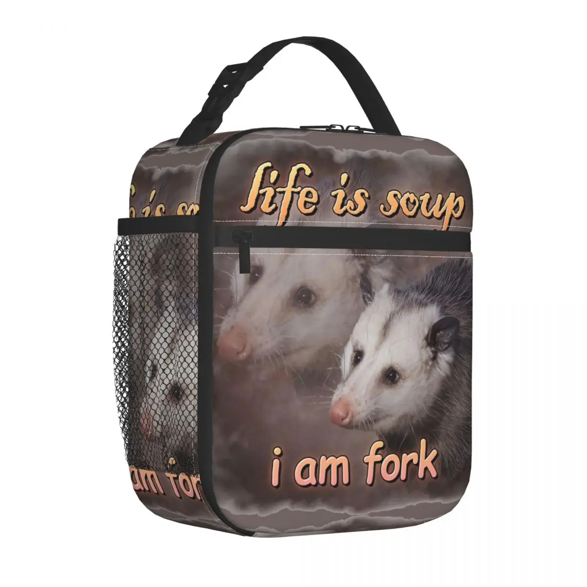 

Life Is Soup I Am Fork Possum Funny Art Insulated Lunch Bags Lunch Container Thermal Bag Tote Lunch Box School Outdoor Men Women
