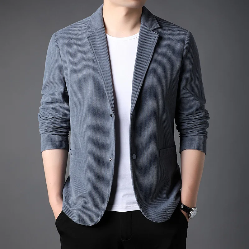 

Solid Color Jacket Men for Fashion Korean Slim Fit Suit New Arrival Spring Autumn Blazer Corduroy Hidden Breasted Formal Coats