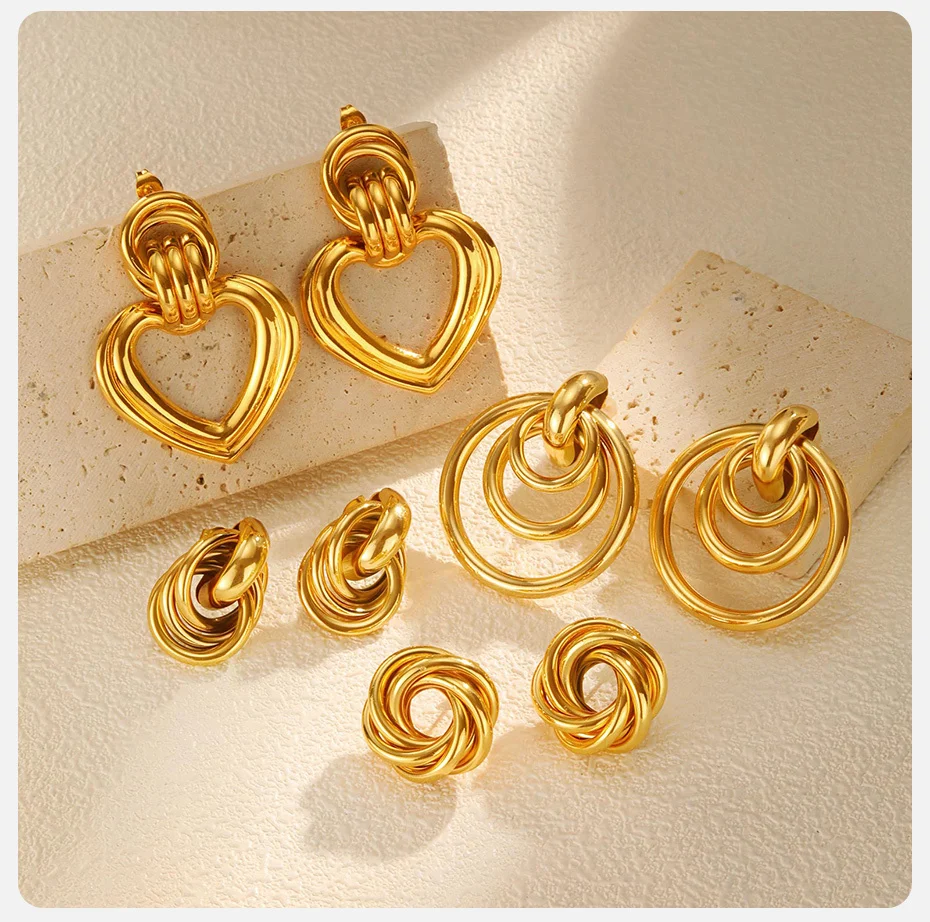 Vnox Gedrehte Hängeohrringe für Frauen, Goldfarben, Geometrischer Kreisförmiger Knoten-Ohrring, Modeschmuck – Detail 7