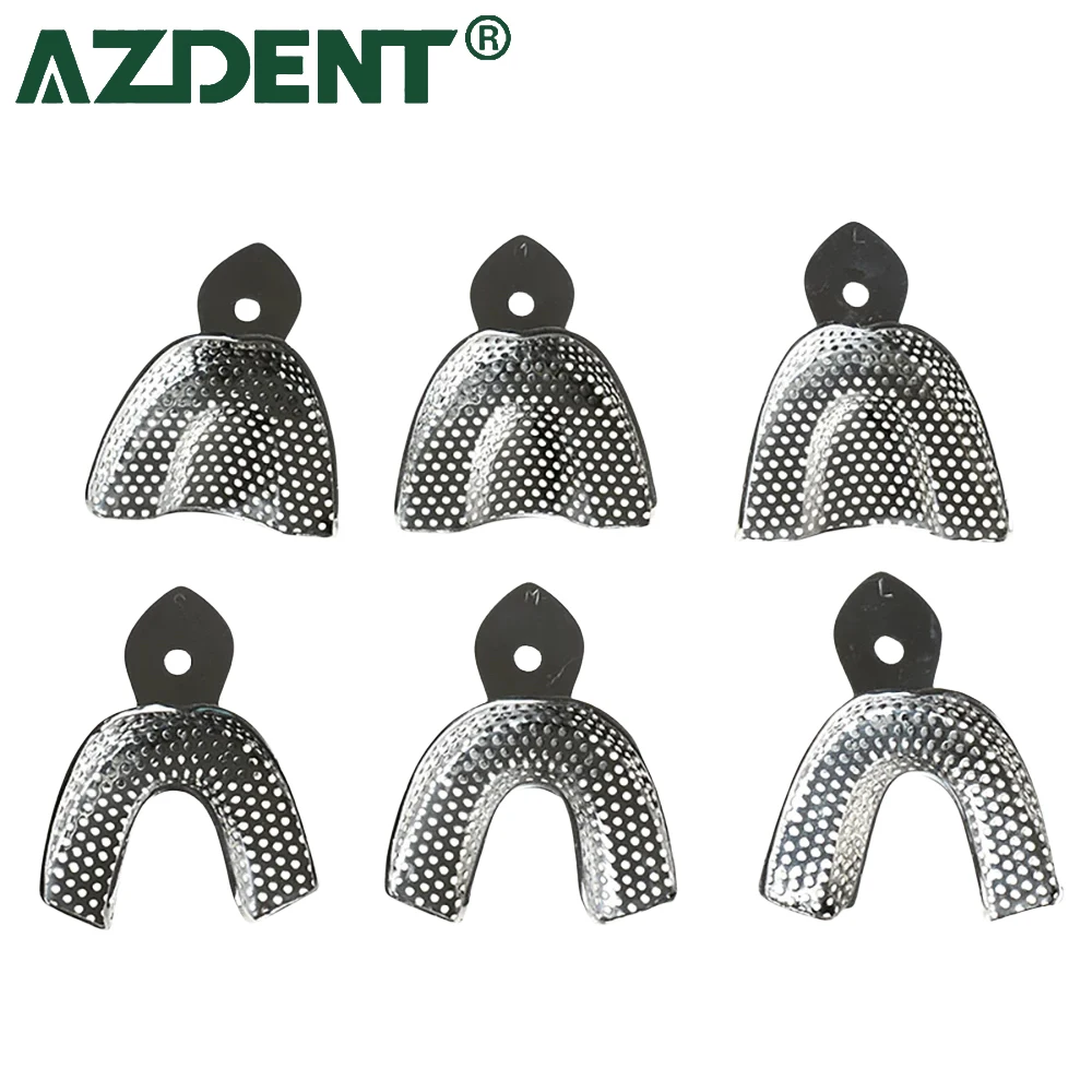 6PcsSetAZDENTDentalImpressionTrayStainlessSteelTeethTrayAutoclavableDenture