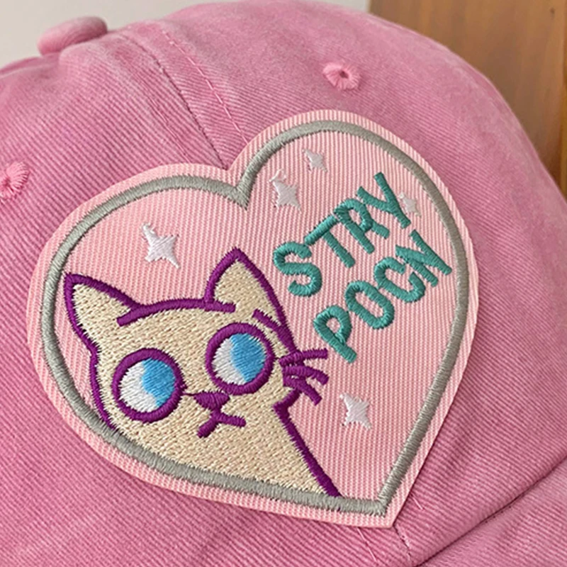 Valentine's Day Pink Love Women Baseball Cap Cute Kitten Adjustable Snapback Hat Soft Top Cotton Leisure Sunbonnet Girls Sunhat baseball cap sun hat