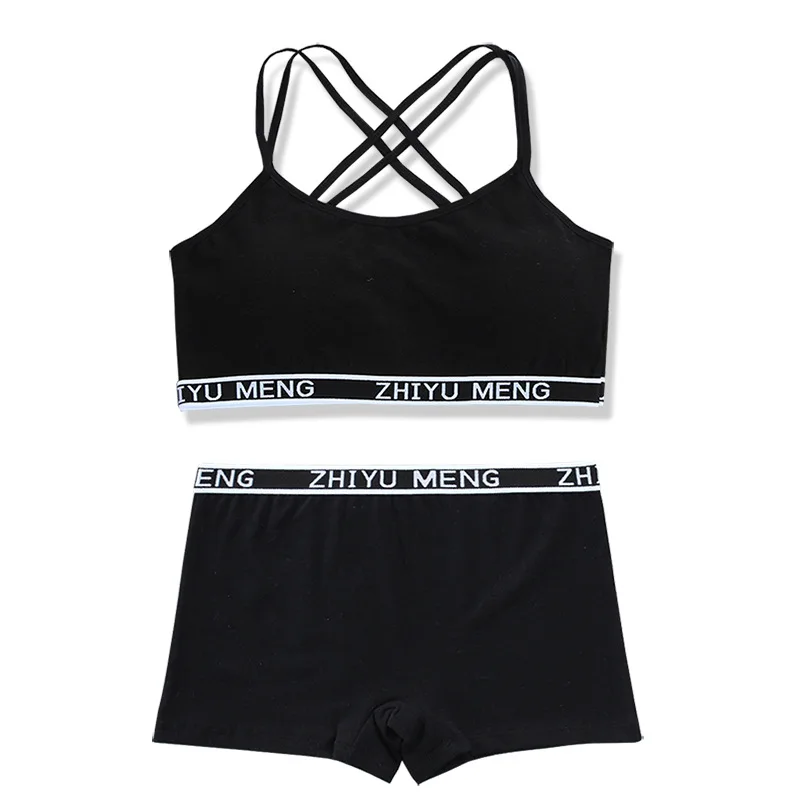 Teenager Girls Bra And Panties Set Casual Young Children Solid Cotton Padded Training Bra + Elastic Waist Brief Kids Underwear Set training bra girls lingerie sets