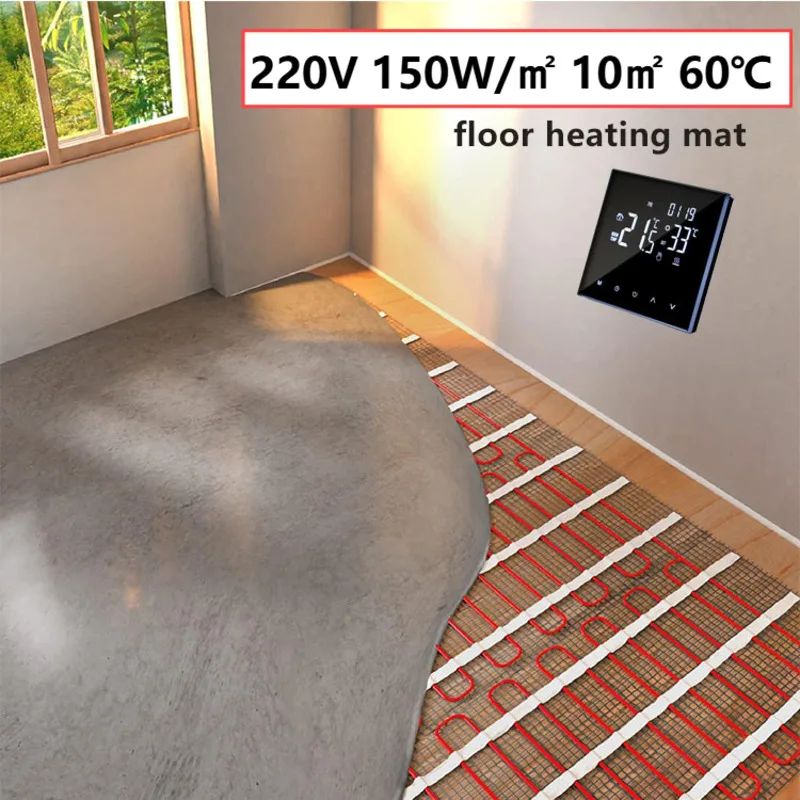 220V 150W/ ㎡   10 ㎡   60 ℃   유리섬유 난방 매트 전기 바닥 난방 매트 욕실 가정용 난방 이중 전도 난방 바닥 매트