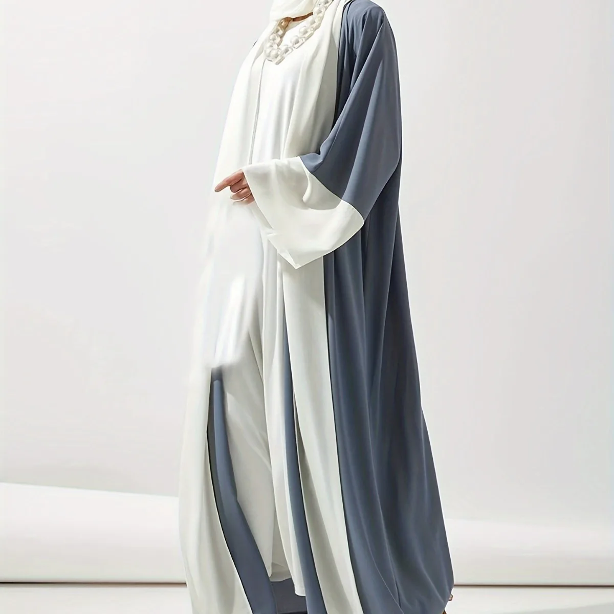 

Muslim Mid Length Dubai Abaya Clothing Contrasting Color Cardigan Women's Robe