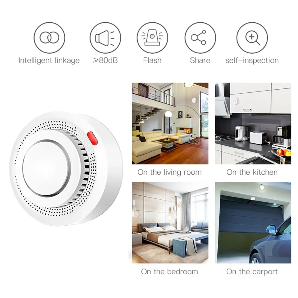 Smoke Alarm Wifi/Zigbee Tuya Smart Smoke Detector Sensor Wireless Fire Protection Smoke Alarm High Sensitivity Safety Prevention Sensor 80DB