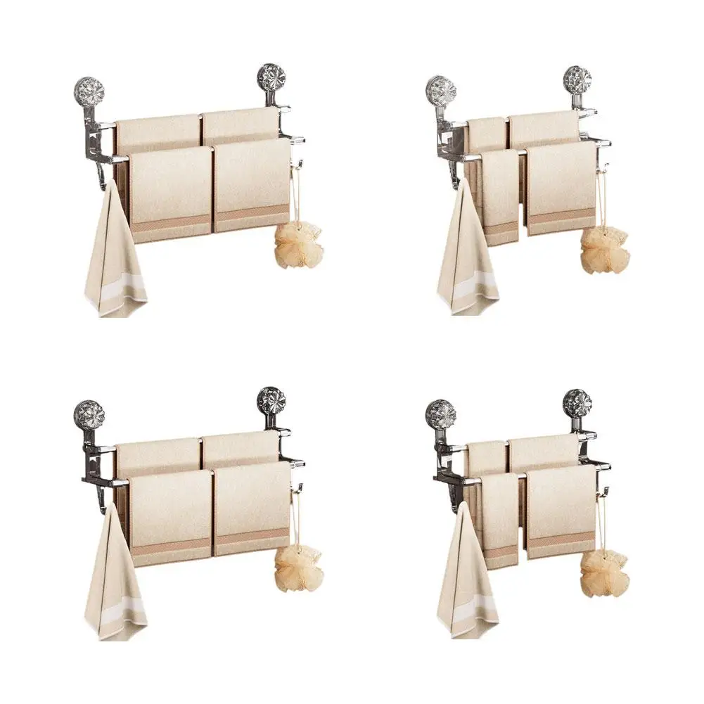 Double Layered Towel Bar with Hook Luxurious Suction Cup Towel Rack Bathroom Hanger Holder Wall Mounted