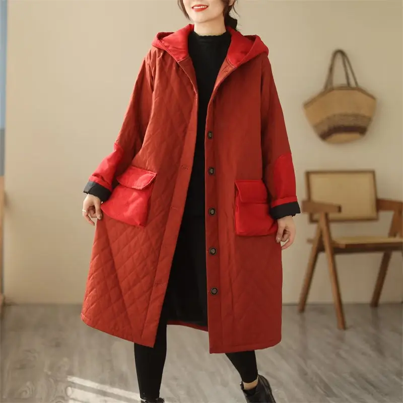 fall-winter-vintage-solid-quilted-splice-large-pocket-hooded-cotton-coat-women's-loose-oversized-medium-long-padded-jacket-t990